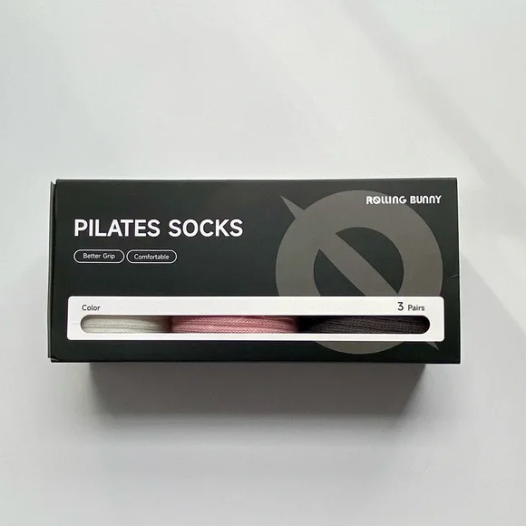 Rolling Bunny Pilates Socks, Barre Yoga Socks 3 Pairs Premium Cotton-Blend Socks - Picture 5 of 13